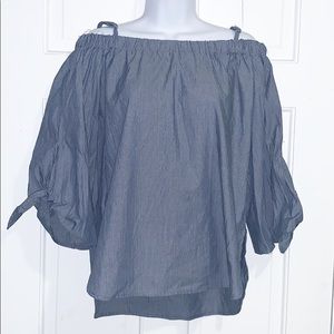 - Seven Sisters Pinstripe Off the shoulder t…